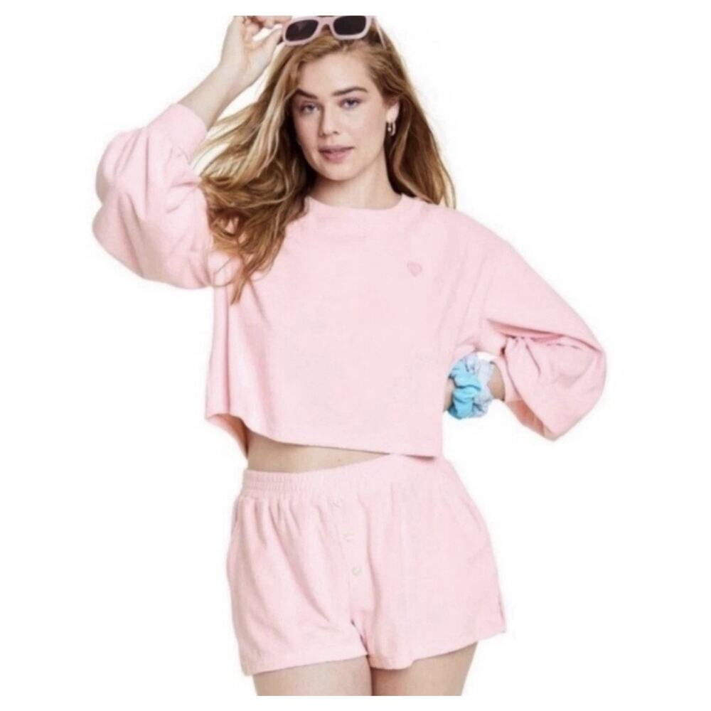 Stoney Clover Lane x Target Pink Terry Cloth Cropped Sweatshirt Size 2x (AD7)